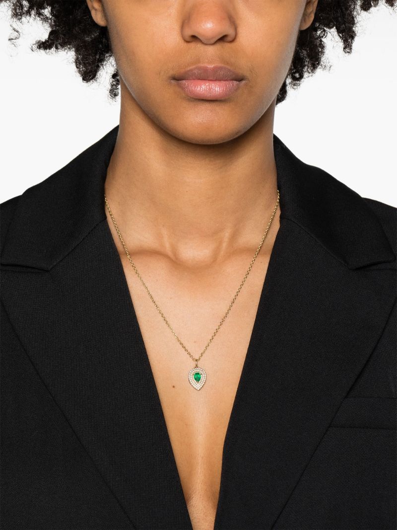 18k Yellow Gold Loulou Emerald and Diamond Necklace
