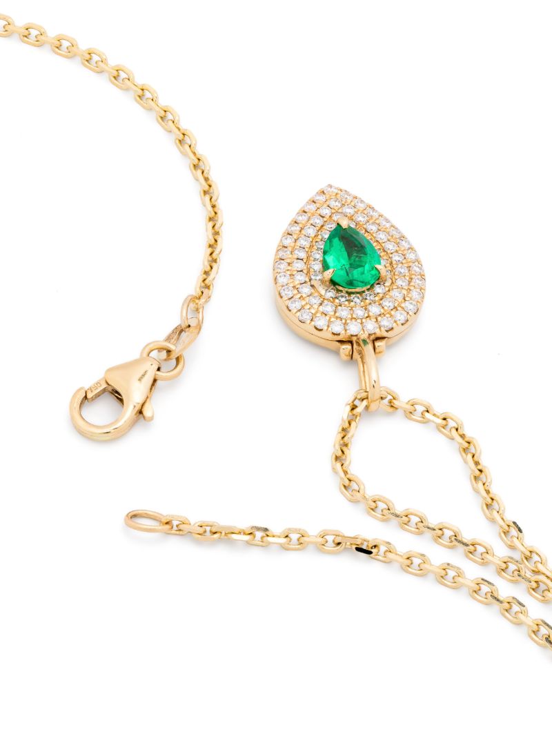 18k Yellow Gold Loulou Emerald and Diamond Necklace
