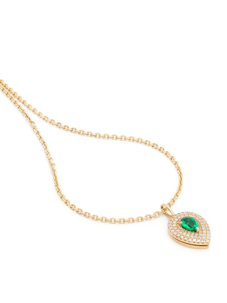 18k Yellow Gold Loulou Emerald and Diamond Necklace