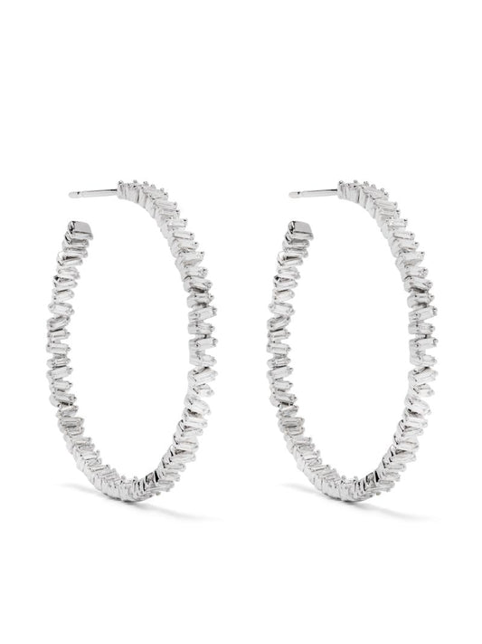 18k White Gold Classic Diamond Hoop Earrings