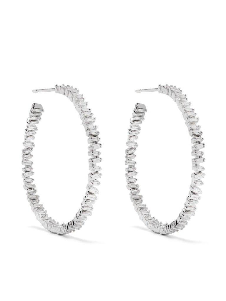 18k White Gold Classic Diamond Hoop Earrings
