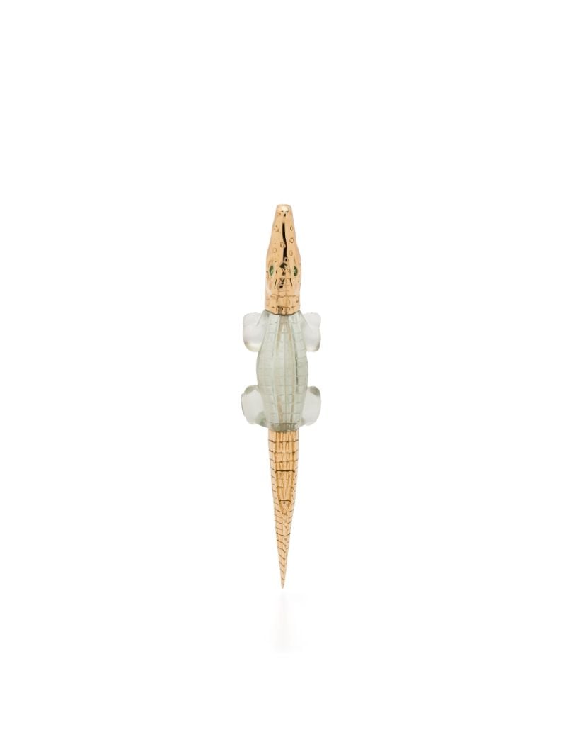 18k Yellow Gold Alligator Bite Amethyst and Tsavorite Earring