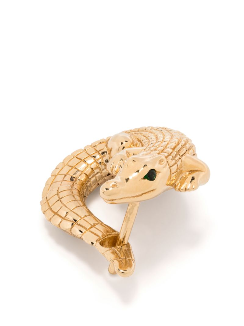 18k Yellow Gold Alligator Vertebrae Twist Tsavorite Earring