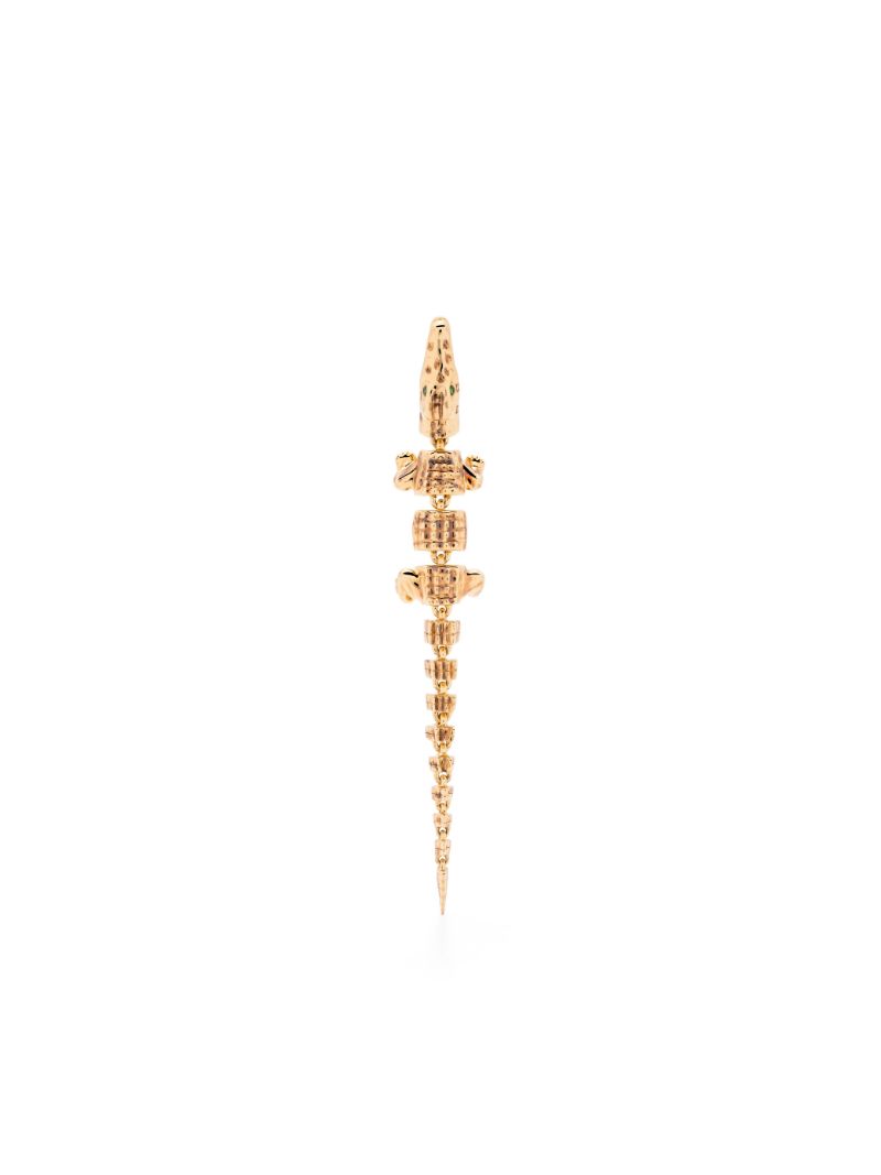 18k Yellow Gold Alligator Vertebrae Bite Tsavorite Earring