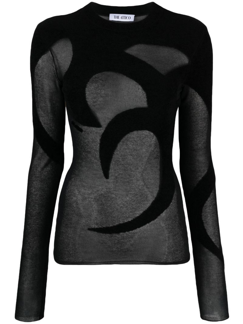 Black Fine-knit Semi-sheer T-shirt