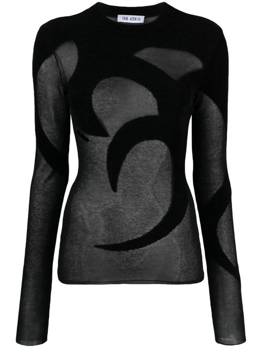 Black Fine-knit Semi-sheer T-shirt