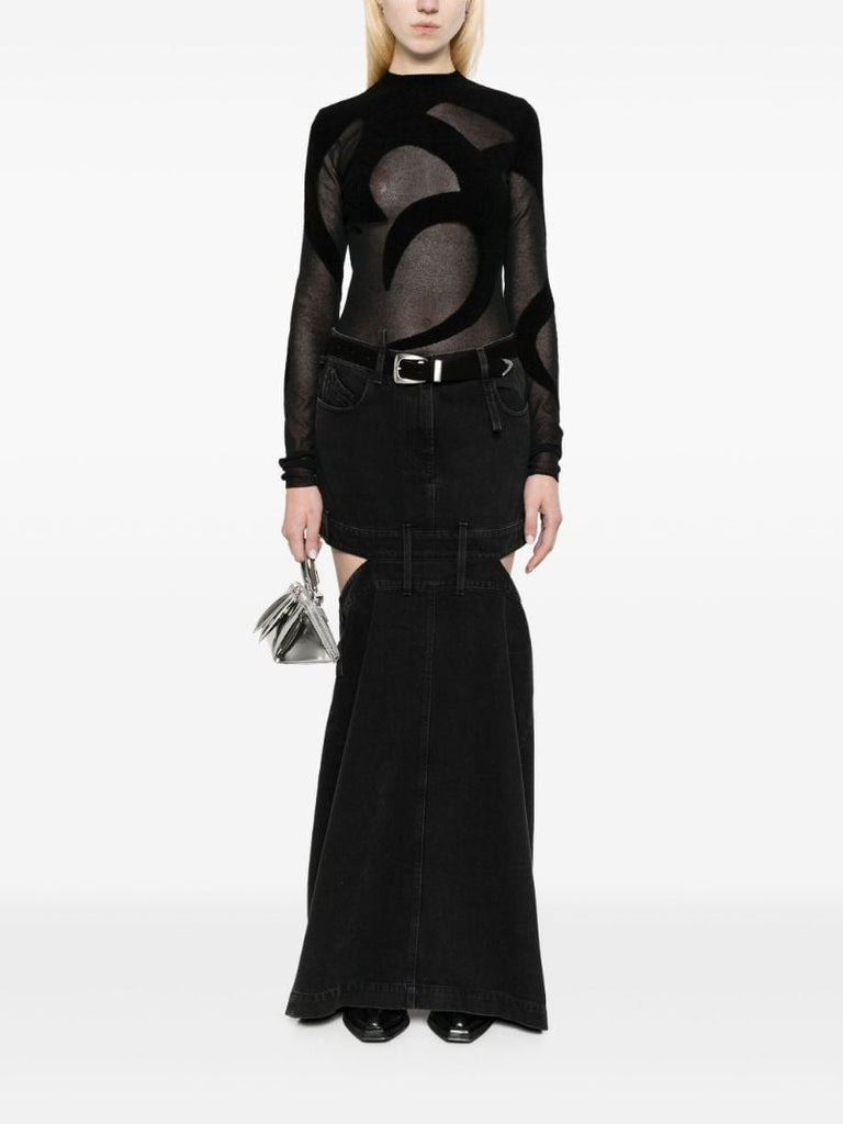 Black Fine-knit Semi-sheer T-shirt