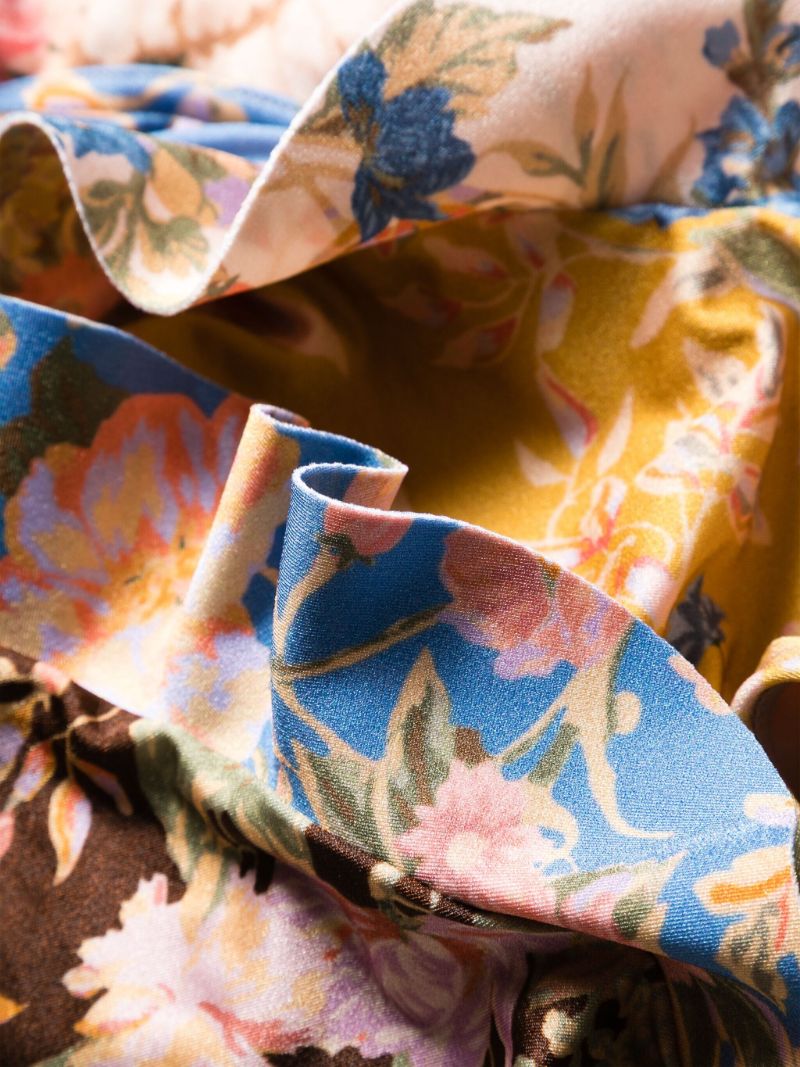 Blue Floral-print Ruffle Swimsuit