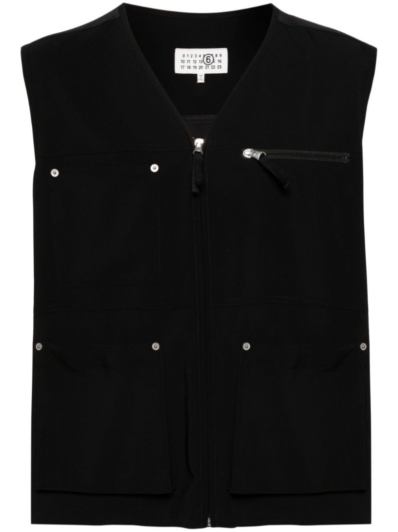 Black Multi-pocket Zip-up Gilet