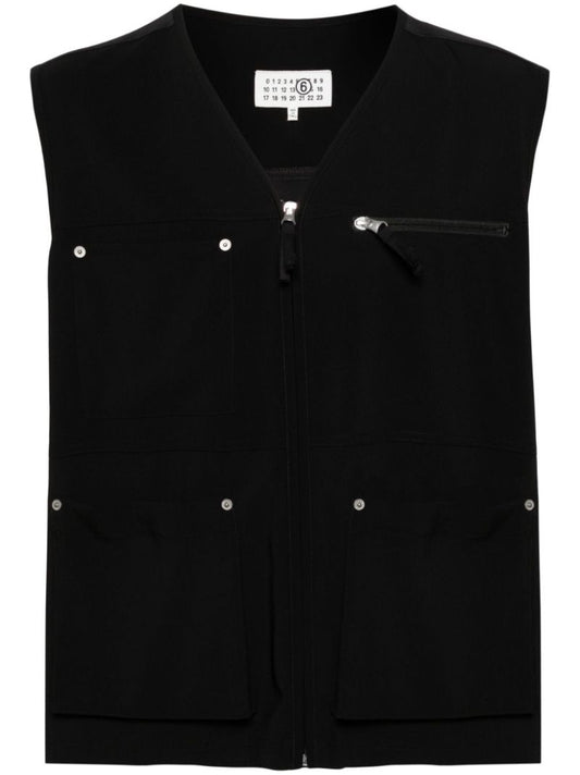 Black Multi-pocket Zip-up Gilet