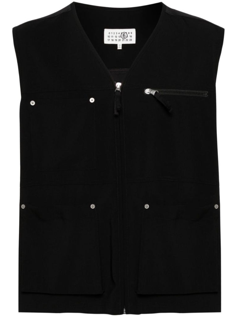 Black Multi-pocket Zip-up Gilet