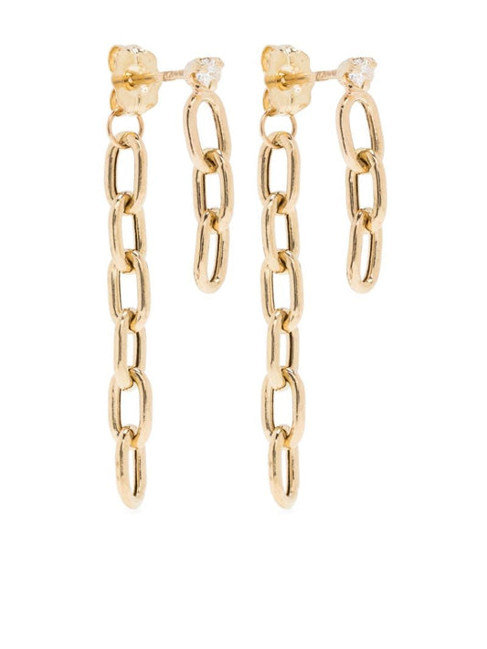 14k Yellow Gold Chain Diamond Drop Earrings
