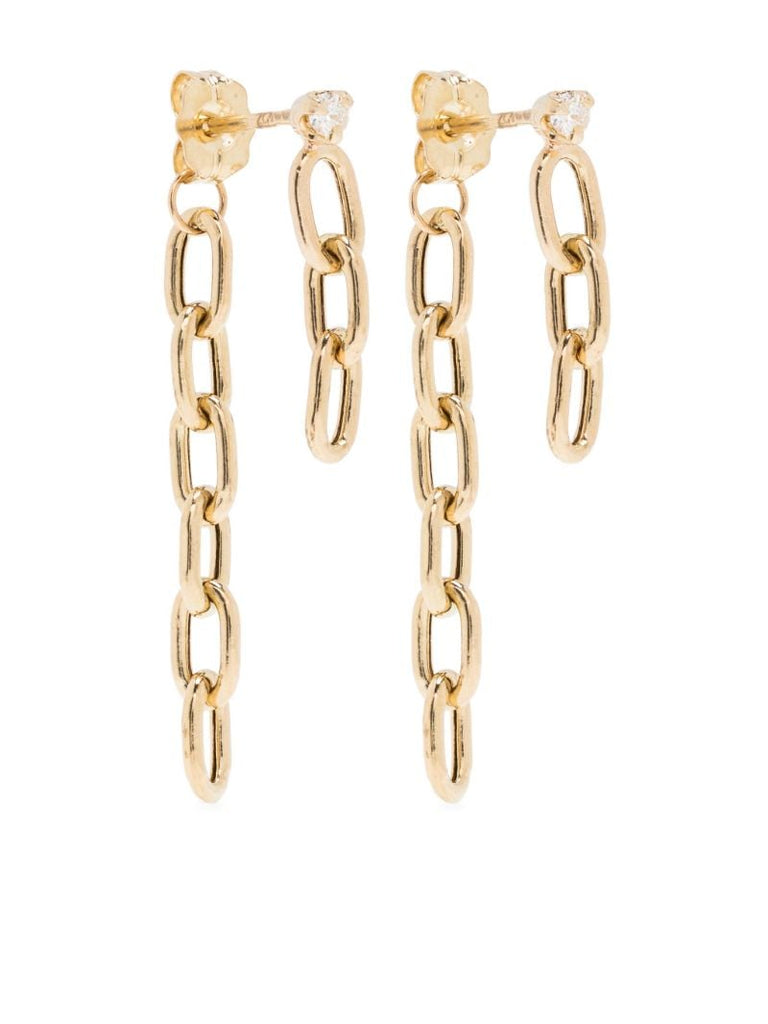 14k Yellow Gold Chain Diamond Drop Earrings