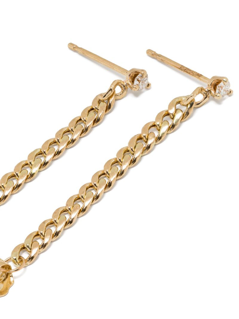 14k Yellow Gold Curb Chain Diamond Earrings