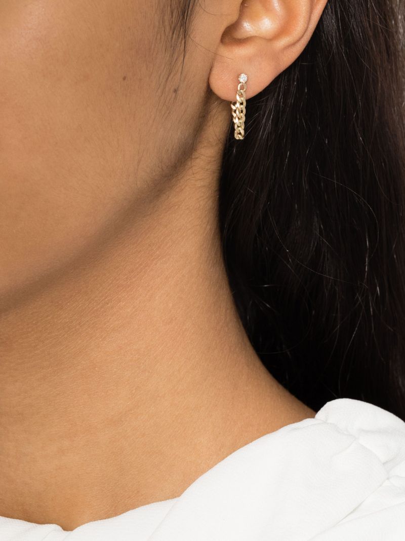 14k Yellow Gold Curb Chain Diamond Earrings