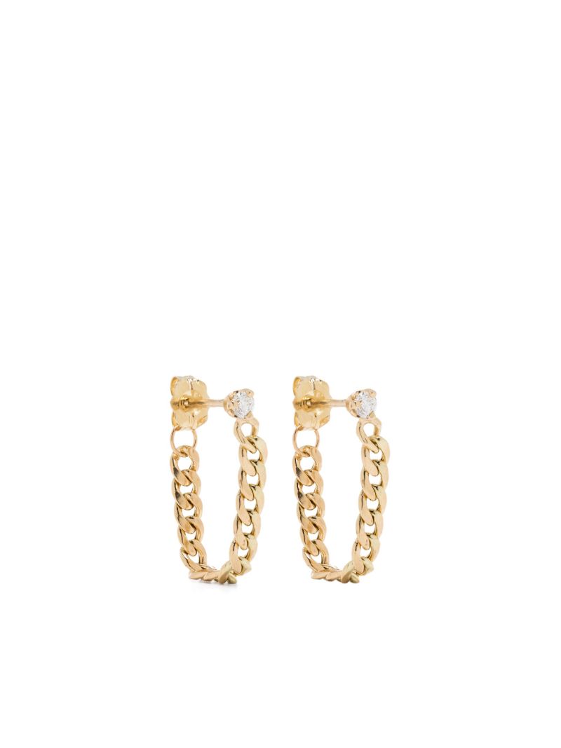 14k Yellow Gold Curb Chain Diamond Earrings