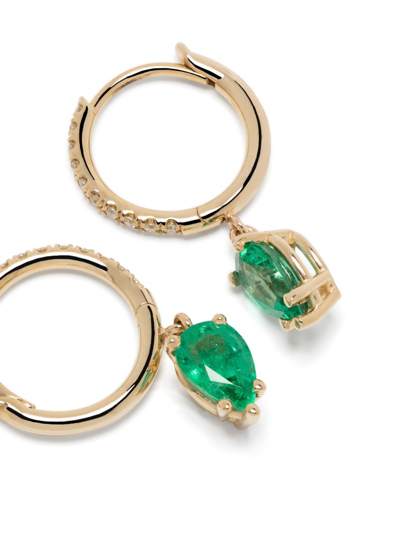 14k Yellow Gold Diamond and Emerald Hoop Earrings