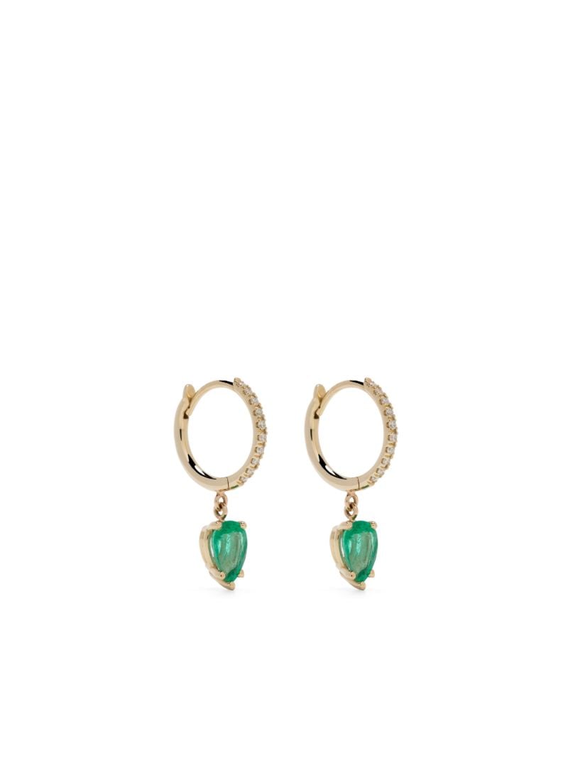 14k Yellow Gold Diamond and Emerald Hoop Earrings