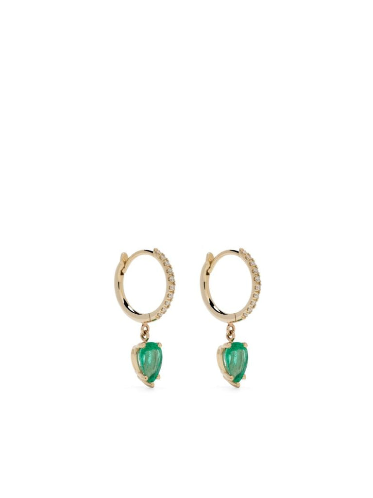 14k Yellow Gold Diamond and Emerald Hoop Earrings