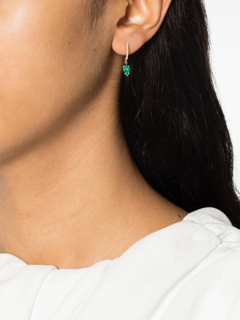14k Yellow Gold Diamond and Emerald Hoop Earrings