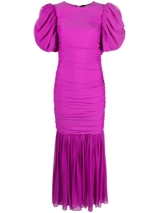 Purple Puff Sleeve Chiffon Maxi Dress