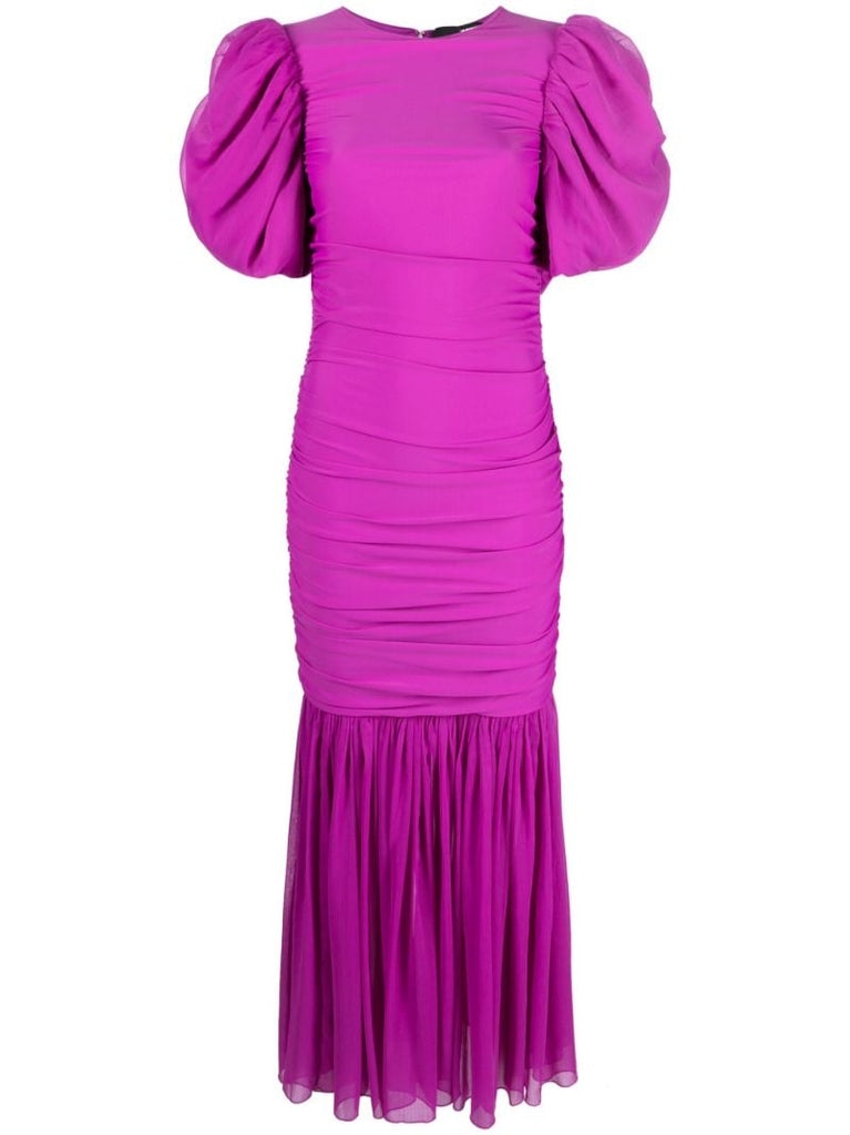Purple Puff Sleeve Chiffon Maxi Dress