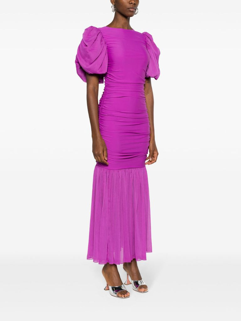 Purple Puff Sleeve Chiffon Maxi Dress