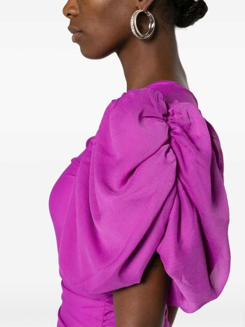 Purple Puff Sleeve Chiffon Maxi Dress