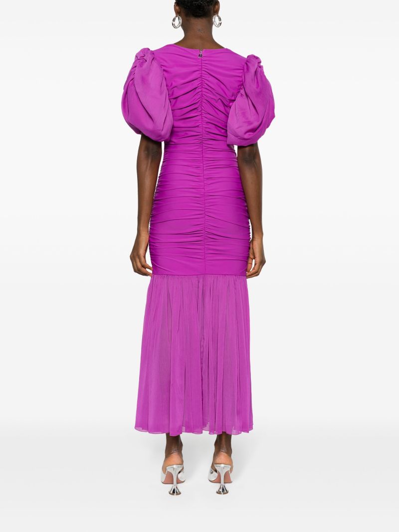 Purple Puff Sleeve Chiffon Maxi Dress