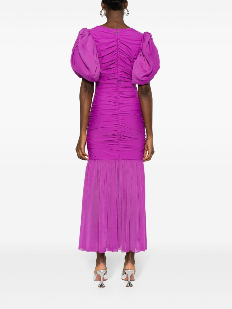 Purple Puff Sleeve Chiffon Maxi Dress