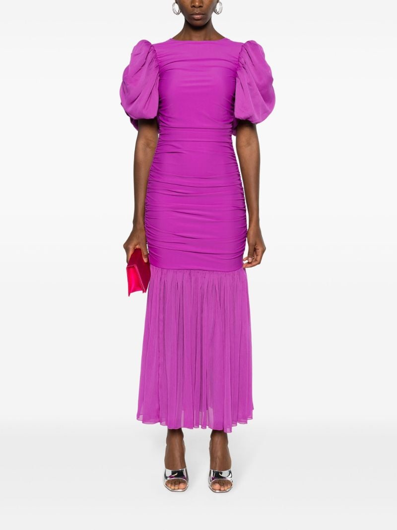 Purple Puff Sleeve Chiffon Maxi Dress
