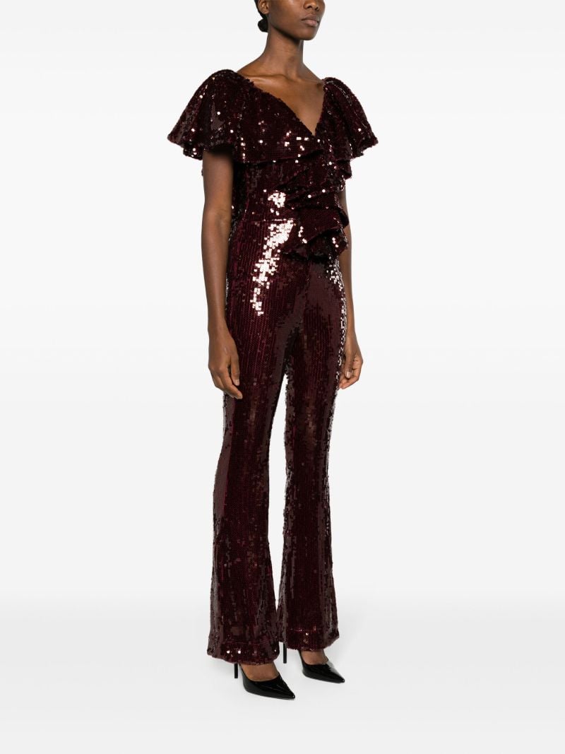 Red Sequin Embellished Ruffled Jumpsuit