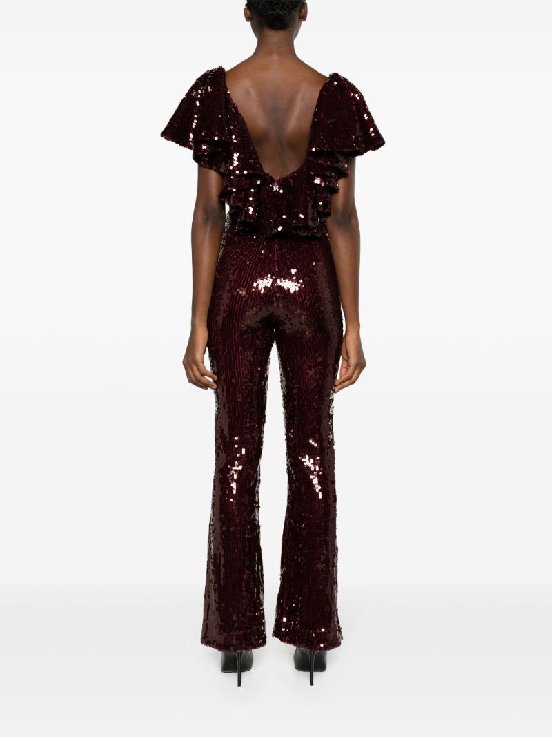 Red Sequin Embellished Ruffled Jumpsuit