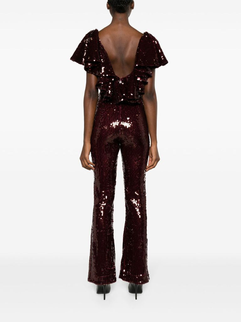Red Sequin Embellished Ruffled Jumpsuit