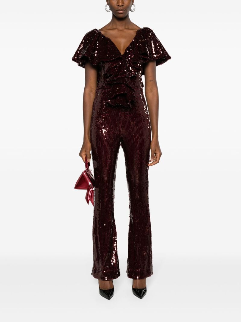 Red Sequin Embellished Ruffled Jumpsuit