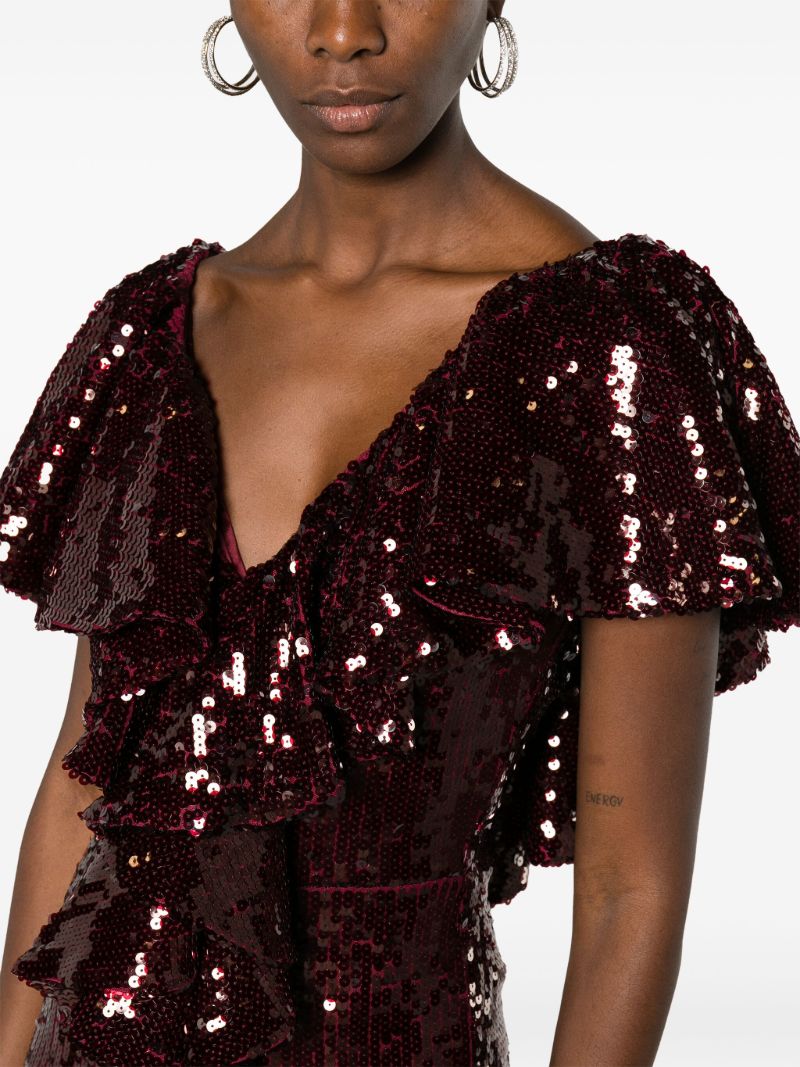 Red Sequin Embellished Ruffled Jumpsuit