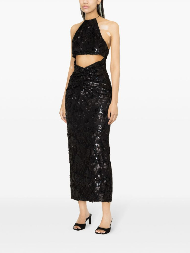 Black Sequin Halterneck Midi Dress
