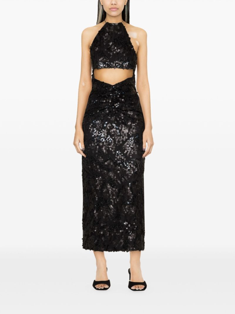 Black Sequin Halterneck Midi Dress
