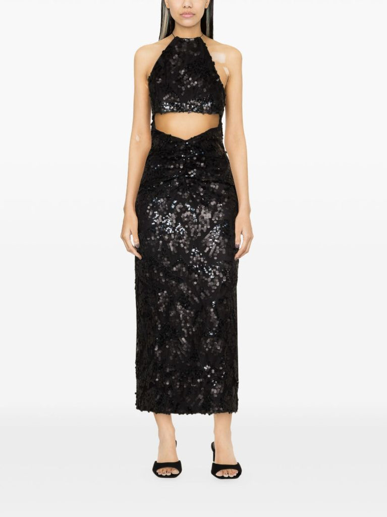Black Sequin Halterneck Midi Dress