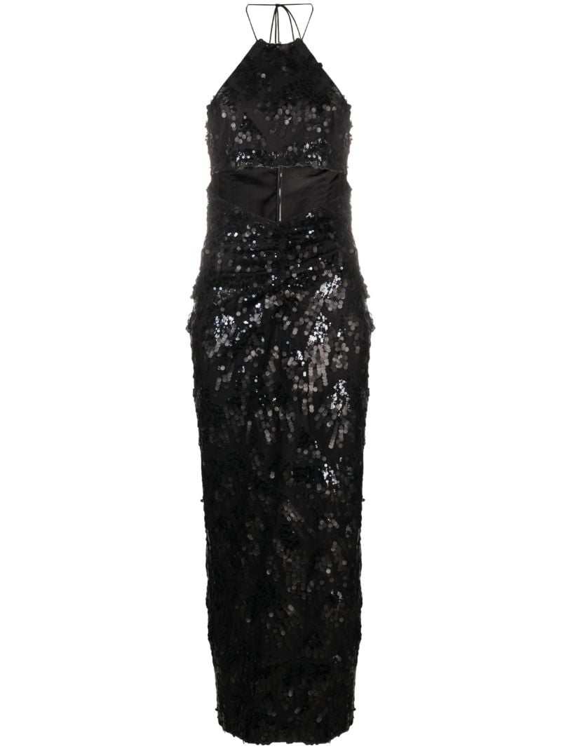 Black Sequin Halterneck Midi Dress