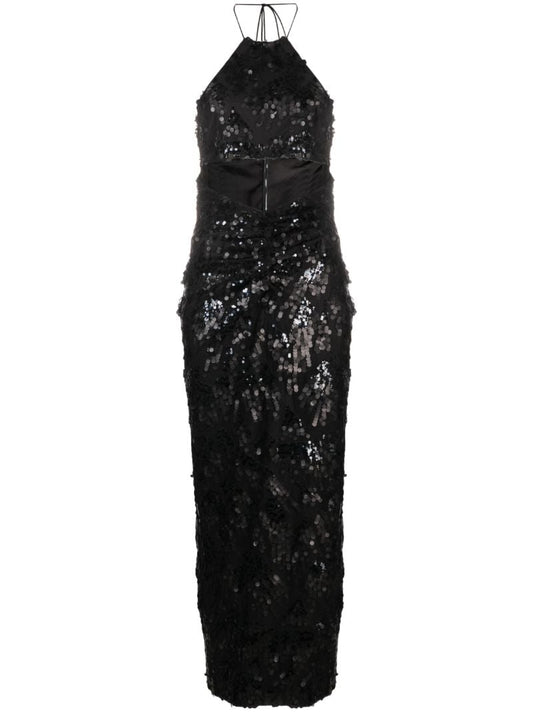 Black Sequin Halterneck Midi Dress