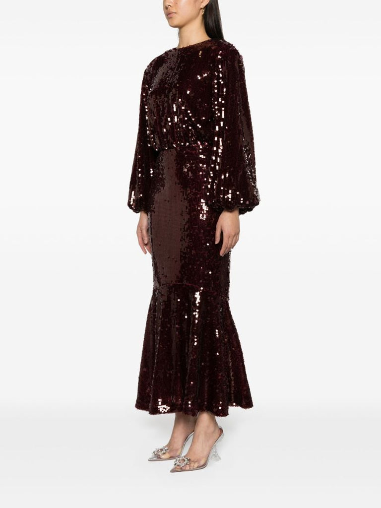 Red Sequin Embellished Maxi Dress