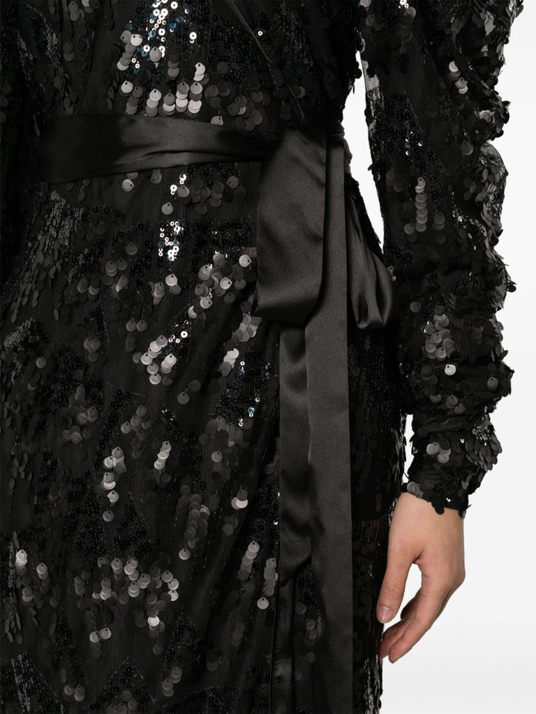 Black Sequin Embellished Midi Dress