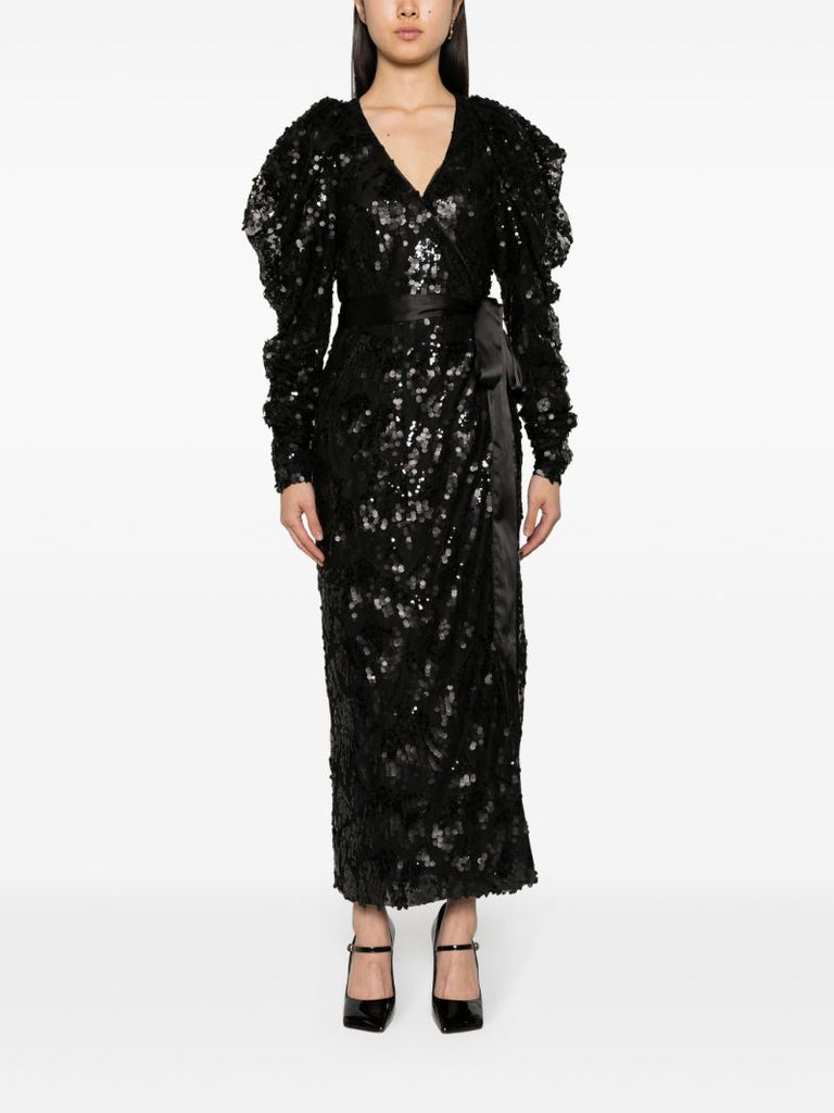 Black Sequin Embellished Midi Dress