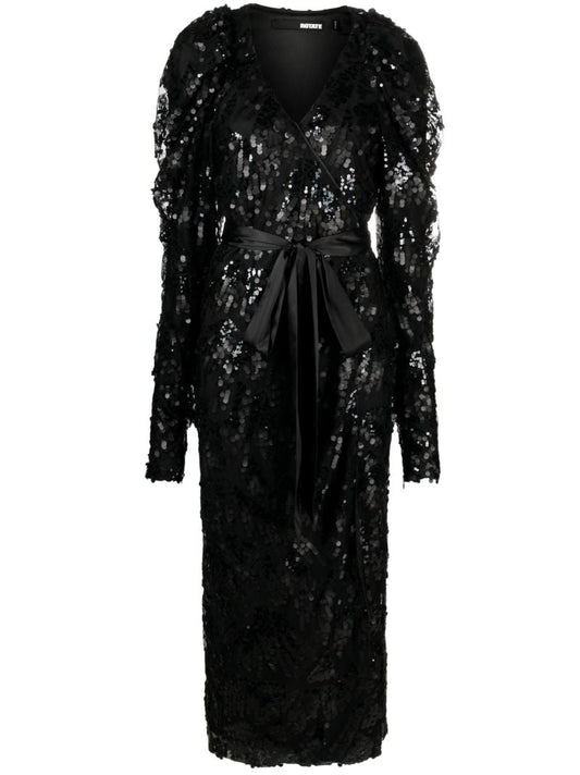 Black Sequin Embellished Midi Dress