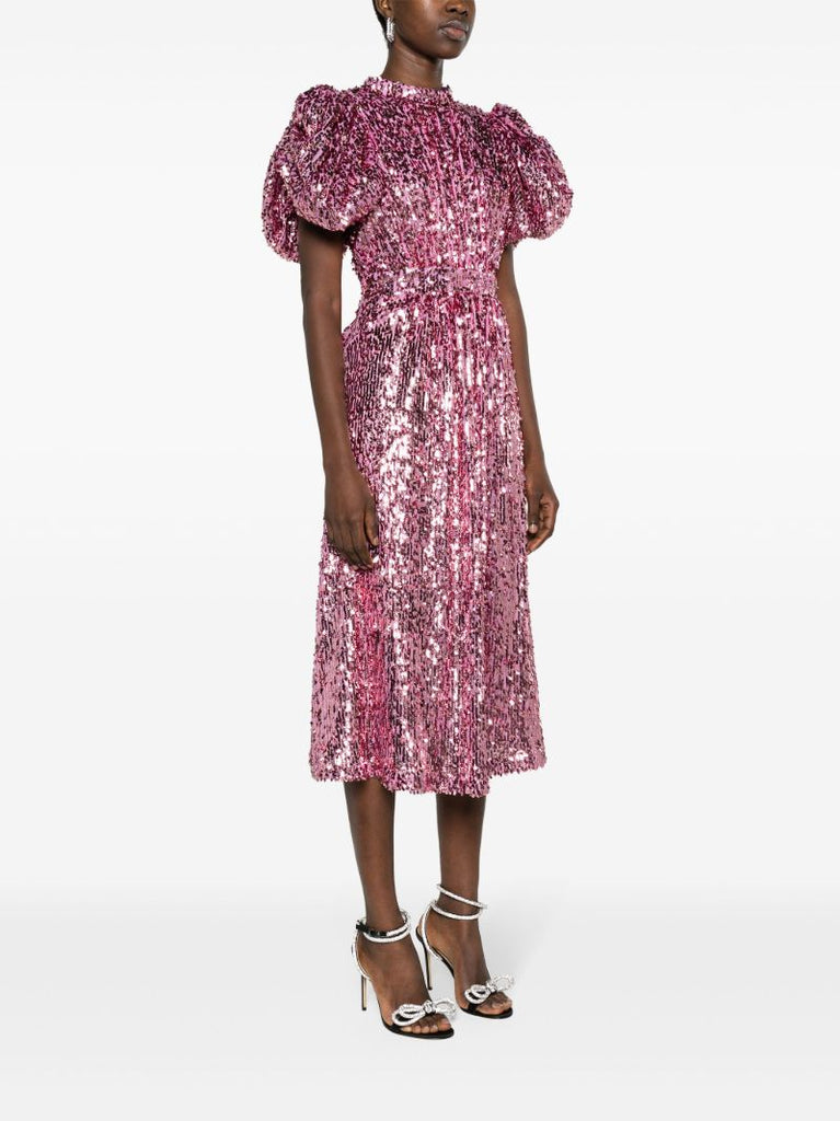 Pink Sequin-embellished Midi Dress