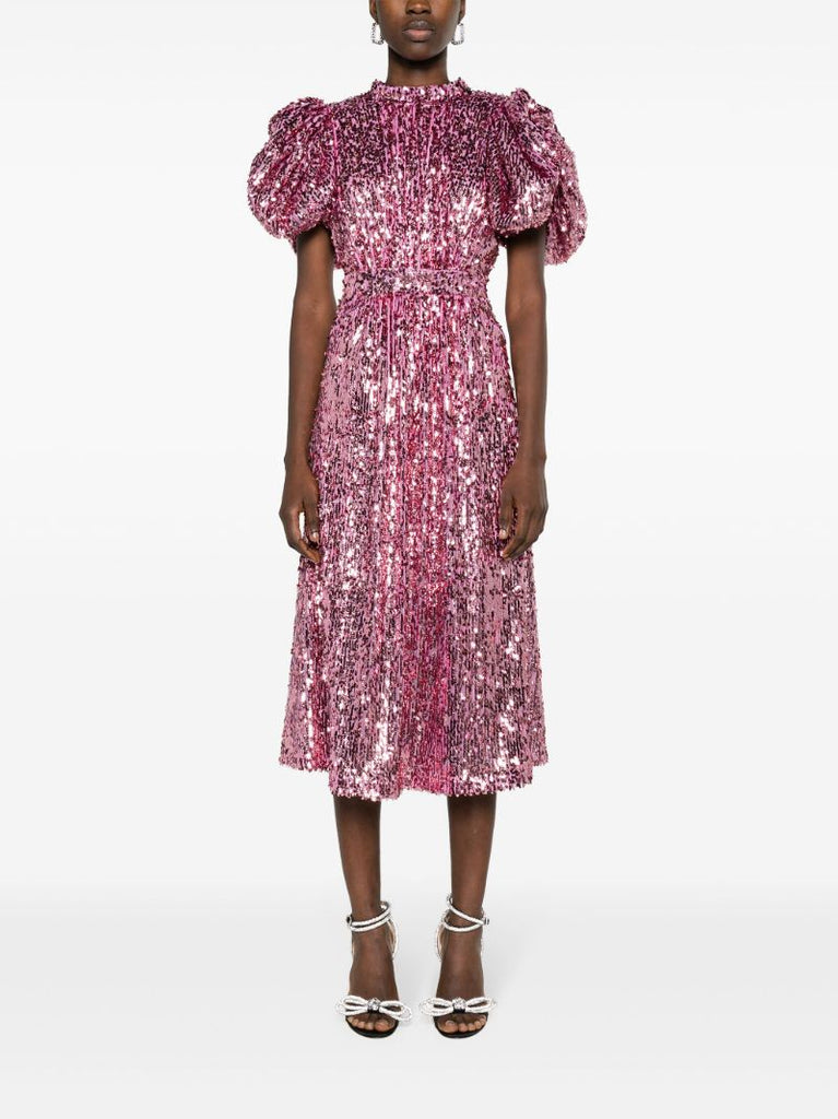 Pink Sequin-embellished Midi Dress