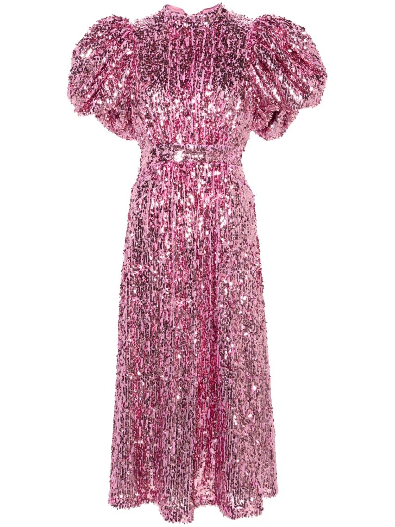 Pink Sequin-embellished Midi Dress