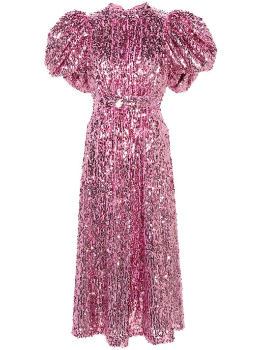Pink Sequin-embellished Midi Dress