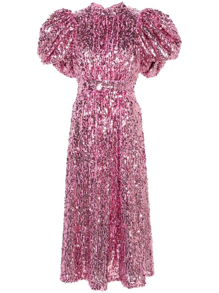 Pink Sequin-embellished Midi Dress